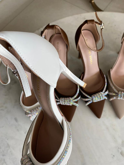 Rhinestone Embedded Pointy Ankle Strap Heels